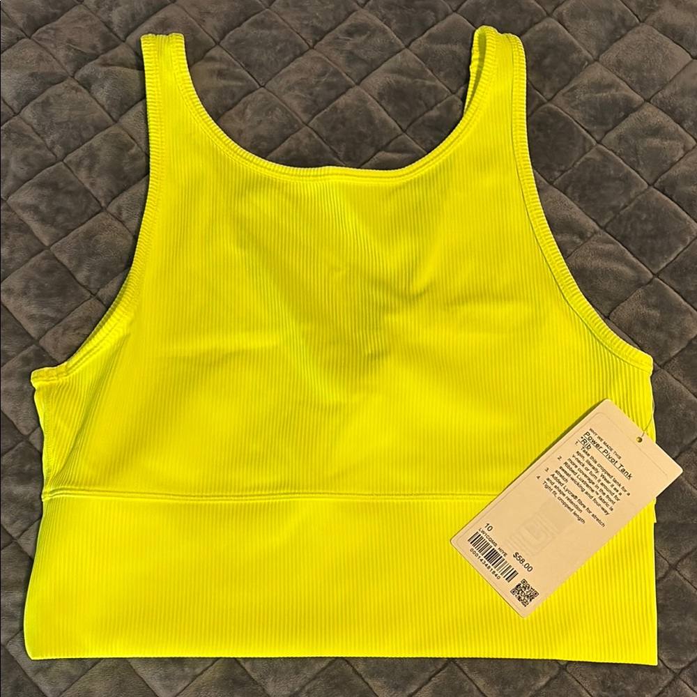 Lululemon Neon Yellow Power Pivot Tank *Rib Size 10 NWT
